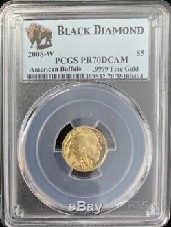 2008-w Buffalo 5 $ Or Pcgs Pr70 Dcam Black Label Diamant