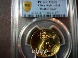 2009 20 $ Ultra High Relef Double Eagle Gold Coin Pcgs Ms70 Belle Pièce