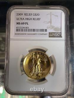 2009 Pièce d'or Double Aigle Ultra Relief de 20 $ NGC MS69 PL - Preuve semblable
