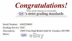 2009 St. Gaudens 20 $ En Or High Relief Ngc Ms70 Dpl-qa (quality Assurance) Finest