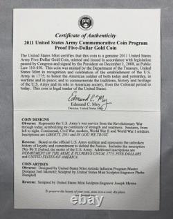 2011 5 $ Épreuve en Or de l'Armée des États-Unis Commémorative avec OGP. 2457 AGW