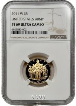 2011 W Armée des États-Unis 5 $ Preuve 0,2419 oz Pièce d'Or NGC PF 69 UC