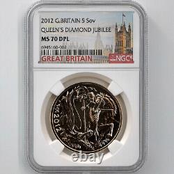 2012 Grande-Bretagne Jubilé de Diamant de la Reine Élisabeth II Pièce d'Or de 5 Livres Preuve NGC MS 70 DPL