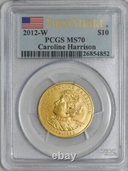 2012-W 10 $ Caroline Harrison Première Frappe Conjoint Or MS70 PCGS 924655-1Q