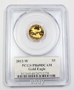 2012-w Pcgs Pr69 Dcam Deep Cameo 1/10 Oz Gold Us Eagle - Signé $5 Us Coin 35758a