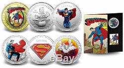 2013 Superman 75th Anniversary 7 Pièces Set Complet Avec 75 $ 14 Kt. Canadian Gold