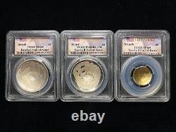 2014 3 Pièces De Baseball Temple De La Renommée Commémorative Gold Silver Set Pcgs Ms69 Premier