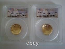 2014 Baseball Hof 6 Coin Collection-or, Argent, Clad Pcgs 70 +bonus