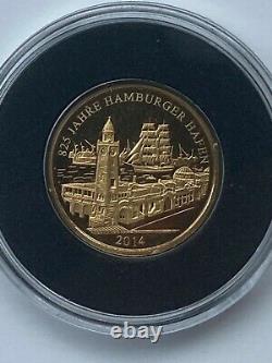 2014 German Gold Coin Hambourg Allemagne Gold Coin 585 Or 825 Anniversaire De L'année