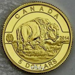 2014 O Canada $5 Dollars 9999 Pièce D'or Bison Preuve