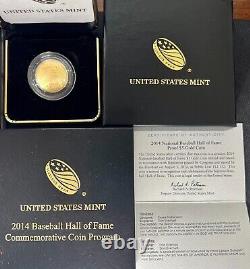 2014 W $ 5 Gold Proof Baseball Hall Of Fame Coin Avec Boîte Originale Et Coa