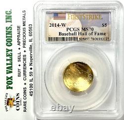 2014-W 5 $ Or Commémoratif Hall of Fame du Baseball Étiquette FIRST STRIKE PCGS MS70