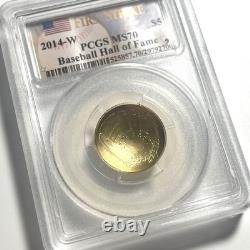 2014-W 5 $ Or Commémoratif Hall of Fame du Baseball Étiquette First Strike PCGS MS70