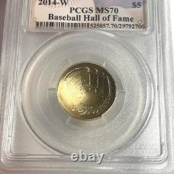 2014-W 5 $ Or Commémoratif Hall of Fame du Baseball Étiquette First Strike PCGS MS70