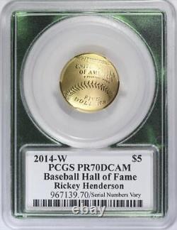 2014-W 5 $ Preuve CommemPCGS PR70DCAM Autographe en or de Rickey Henderson