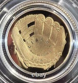 2014-W 5 $ pièce commémorative en or Baseball Hall of Fame de la Monnaie des États-Unis, boîte OGP et certificat d'authenticité