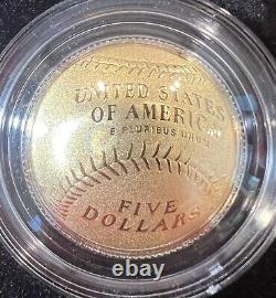 2014-W 5 $ pièce commémorative en or Baseball Hall of Fame de la Monnaie des États-Unis, boîte OGP et certificat d'authenticité