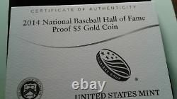 2014 W Baseball Hall Of Fame Gold Proof Coin Box & Coa