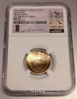 2014-W Derek Jeter #2 NGC MS70 BASEBALL Hall of Fame GANT D'OR $5 Pièce RARE