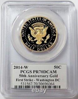 2014 W Gold Kennedy A Signé 50c Pcgs Pr70 Première Grève Washington 3/4 Oz Coin