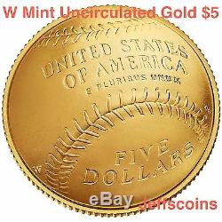 2014 W National Baseball Hall Of Fame D'or Ongecirculeerd 5 Dollar Coin Boxcoa B32