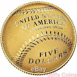 2014 W National Baseball Hall Of Fame D'or Proof 5 $ Dollar Us Mint Box Coa B31
