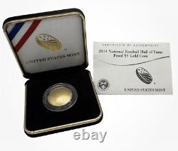 2014 W National Baseball Hall of Fame Or ? PREUVE Pièce de 5 $ HOF Monnaie des États-Unis