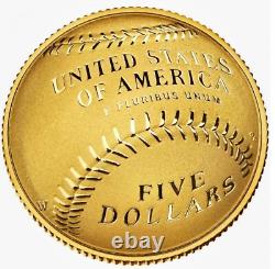 2014 W National Baseball Hall of Fame Or ? PREUVE Pièce de 5 $ HOF Monnaie des États-Unis