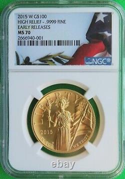 2015 W American Liberty High Relief $100 Gold Coin Ngc Ms70 Sortie Anticipée Nice