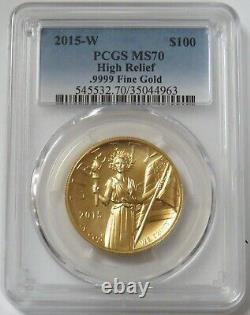 2015 W Gold $100 High Relief 1 Oz American Liberty Coin Pcgs Ms 70