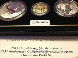 2015 W P S Us Marshals Service Gold 5 $ En Argent Épreuve Numismatique Dollar 3 Coin Set Sr7 $ 1