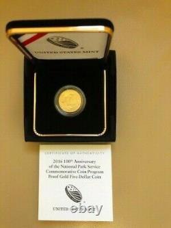 2016 100th Anniversary National Park Service $5 Gold Proof Coin Commémorative