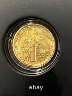 2016 1/10 oz. 999 OR FIN MERVEILLEUX Dime Centenaire Pièce en Or 10C USA avec Boîte et Certificat d'Authenticité