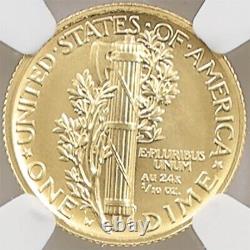 2016 États-unis Mercury Dime 100th Anniv 1/10oz 10cent Gold Coin Ngc Sp 70 Er