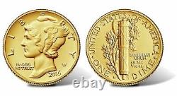 2016 Gold Mercury Dime 16xb 1/10 Oz Ogp Us Mint Centennial Coin Rare