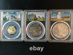 2016 Service des Parcs Nationaux Or 5 $ + Argent 1 $ + Demi Premier Coup MS70 ENSEMBLE