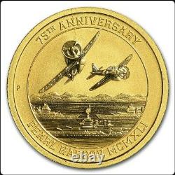 2016 Tuvalu 1/10 Oz Gold Pearl Harbor 75e Anniversaire Commémoratif $15 Coin