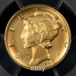 2016-W 10c 1/10 oz Or Mercure Dime Centenaire 100e Anniversaire PCGS SP 70 G5622
