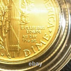 2016-W 1/10 oz Gold Mercury Dime Centennial (avec OGP) Pièce rare et magnifique