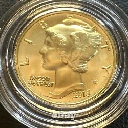 2016-W 1/10 oz Or Gold Mercury Dime Centennial (avec OGP) Pièce Rare et Magnifique