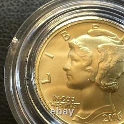 2016-W 1/10 oz Or Gold Mercury Dime Centennial (avec OGP) Pièce Rare et Magnifique