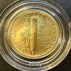 2016-W 1/10 oz Or Gold Mercury Dime Centennial (avec OGP) Pièce Rare et Magnifique