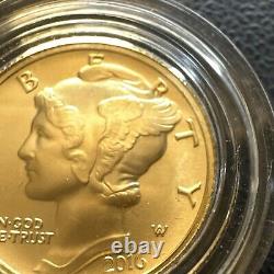 2016-W 1/10 oz Or Gold Mercury Dime Centennial (avec OGP) Pièce Rare et Magnifique