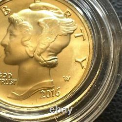 2016-W 1/10 oz Or Gold Mercury Dime Centennial (avec OGP) Pièce Rare et Magnifique