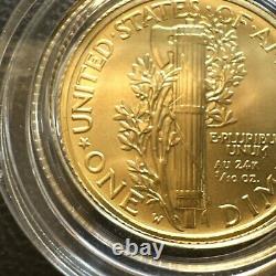 2016-W 1/10 oz Or Gold Mercury Dime Centennial (avec OGP) Pièce Rare et Magnifique