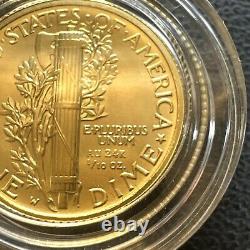2016-W 1/10 oz Or Gold Mercury Dime Centennial (avec OGP) Pièce Rare et Magnifique