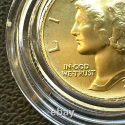 2016-W 1/10 oz Or Gold Mercury Dime Centennial (avec OGP) Pièce Rare et Magnifique