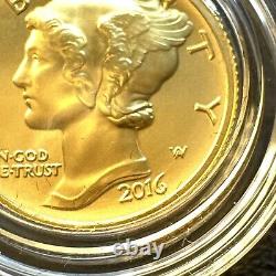 2016-W 1/10 oz Or Gold Mercury Dime Centennial (avec OGP) Pièce Rare et Magnifique
