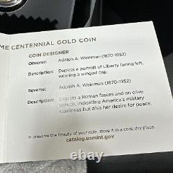 2016-W 1/10 oz Or Gold Mercury Dime Centennial (avec OGP) Pièce Rare et Magnifique