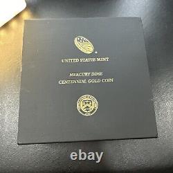2016-W 1/10 oz Or Gold Mercury Dime Centennial (avec OGP) Pièce Rare et Magnifique